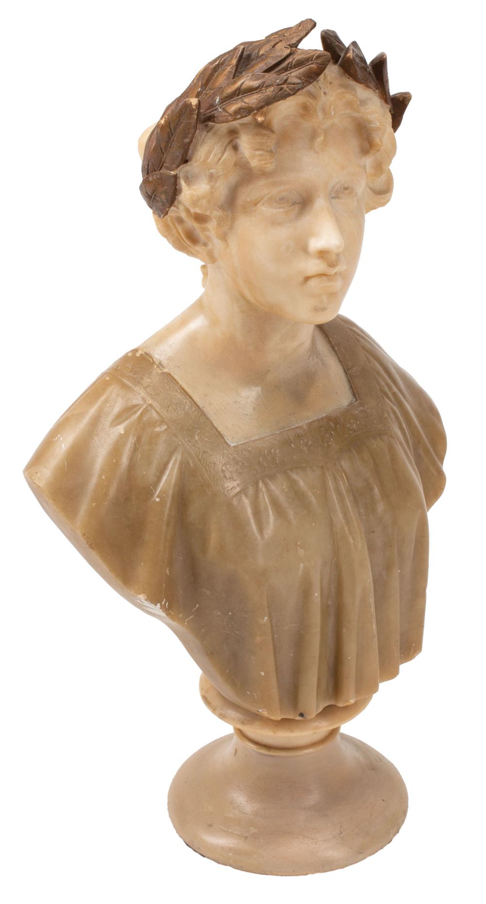 POLYCHROME CARVED ALABASTER BUST OF