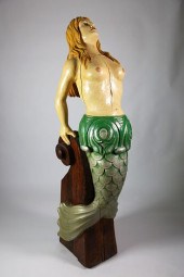 POLYCHROME CARVED PINE MERMAID
