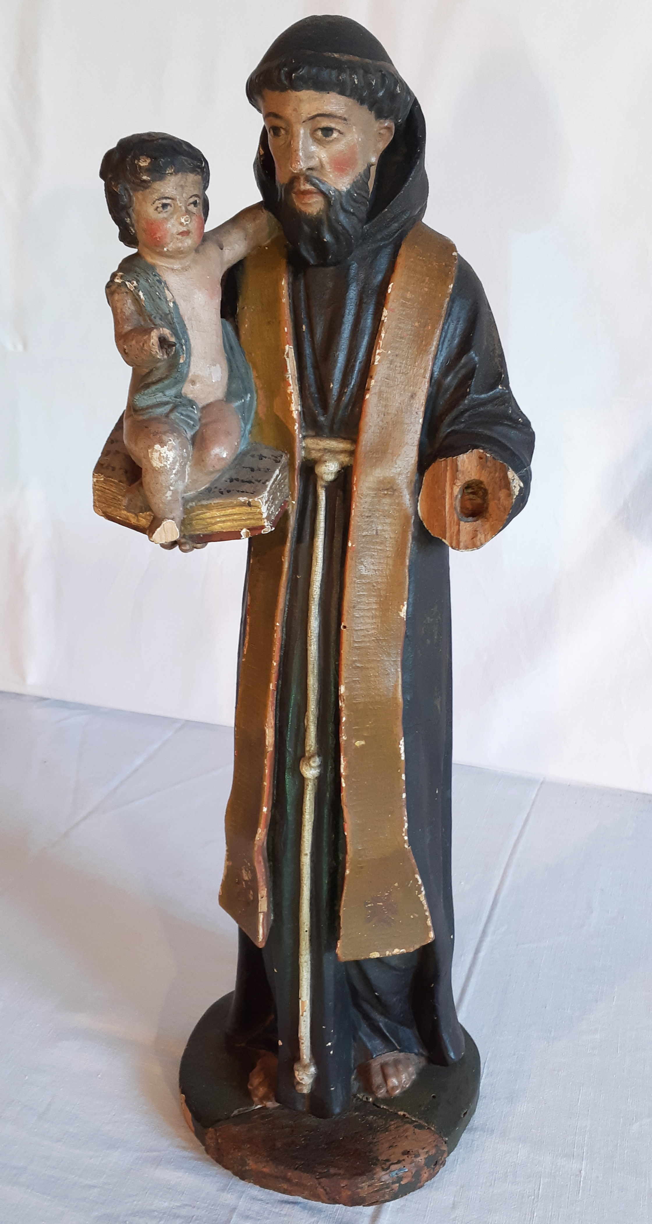 POLYCHROME CARVED WOOD SAINT