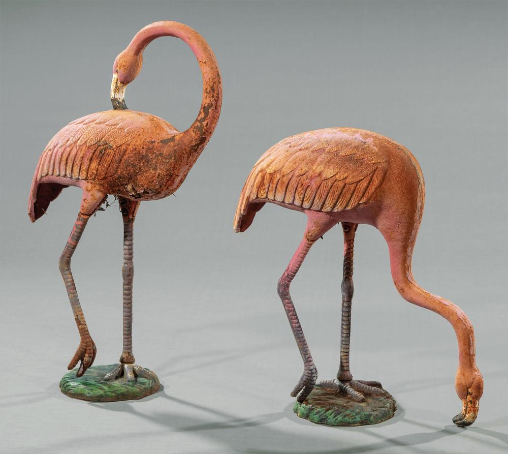 POLYCHROME CAST IRON FLAMINGO