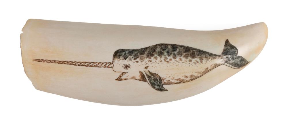* POLYCHROME ENGRAVED WHALE'S TOOTH