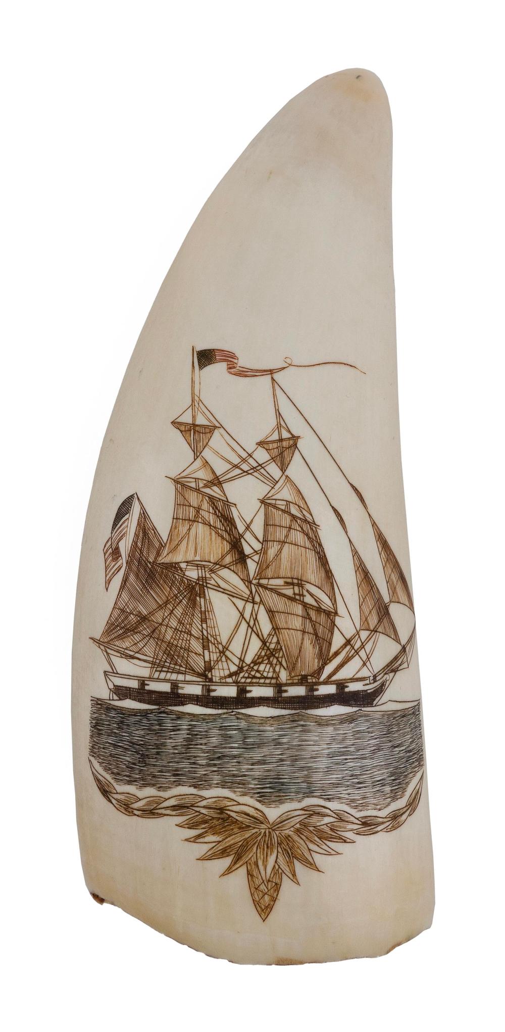 * POLYCHROME ENGRAVED WHALE'S TOOTH