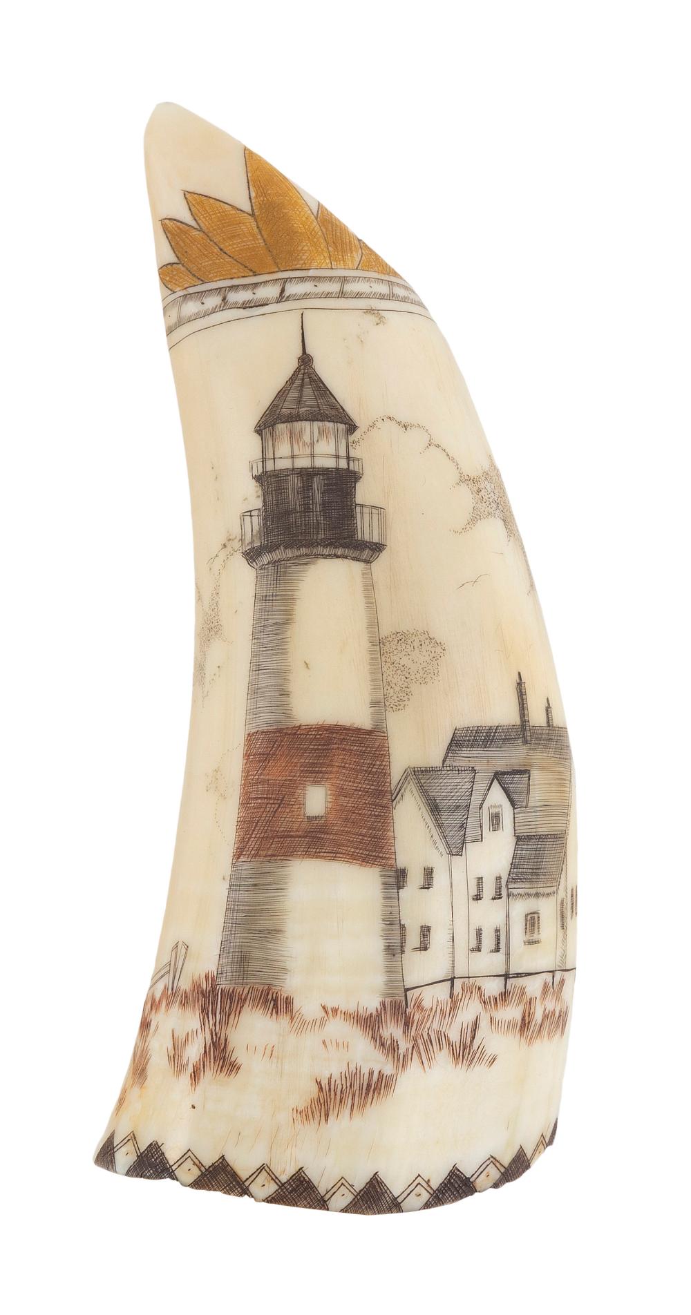* POLYCHROME ENGRAVED WHALE'S TOOTH
