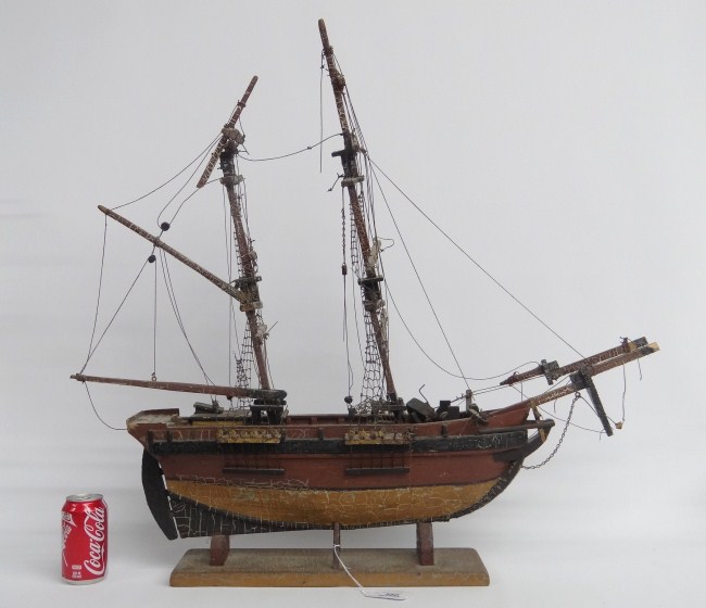 Polychrome painted model ship. 30''