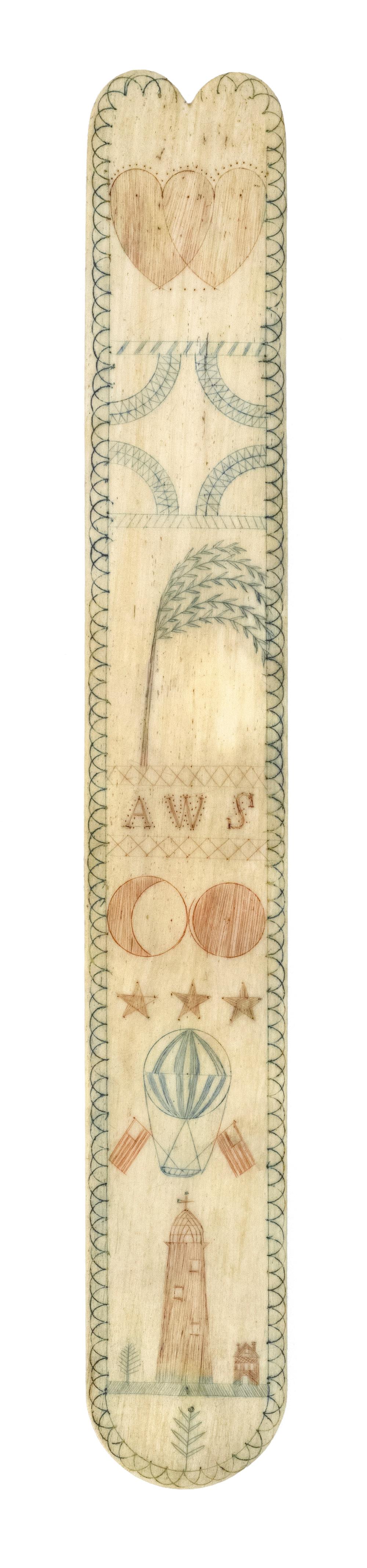 POLYCHROME SCRIMSHAW WHALEBONE BUSK
