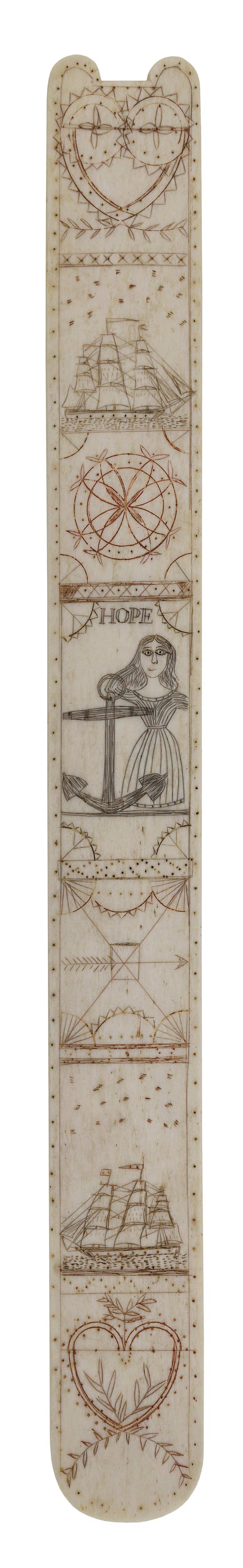 POLYCHROME SCRIMSHAW WHALEBONE BUSK