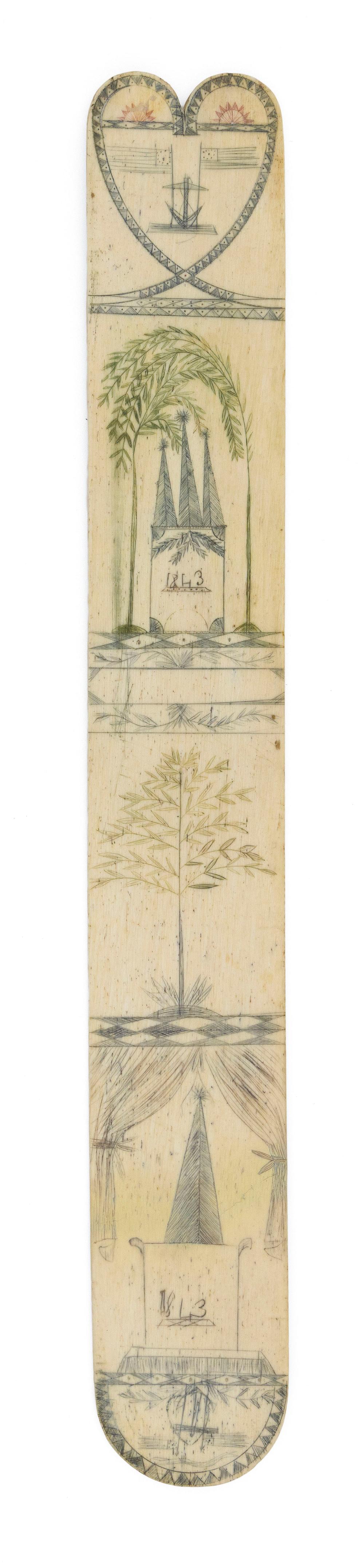 POLYCHROME SCRIMSHAW WHALEBONE BUSK
