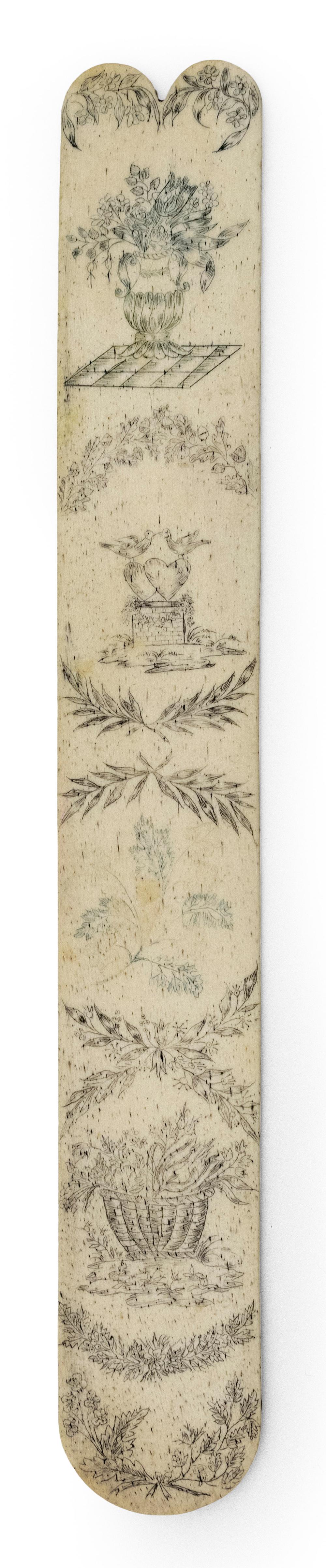 POLYCHROME SCRIMSHAW WHALEBONE BUSK