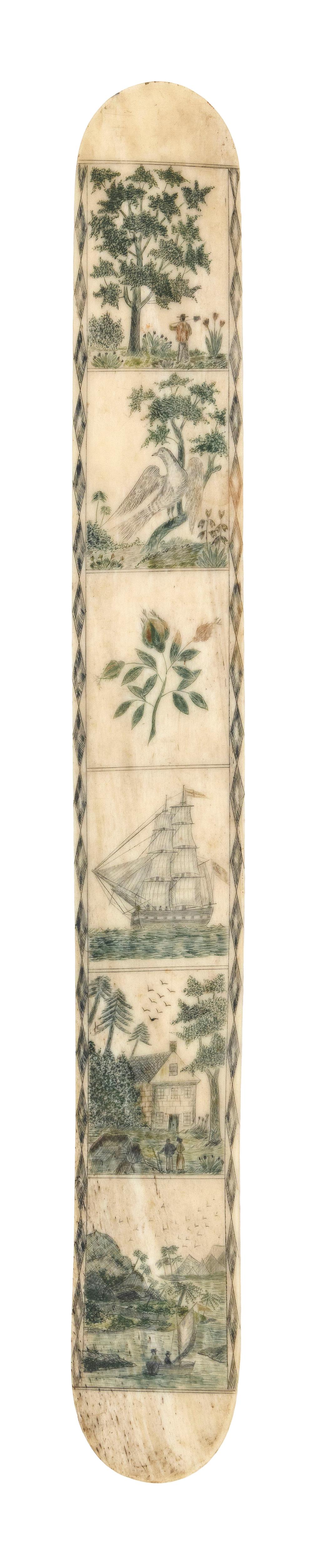 POLYCHROME SCRIMSHAW WHALEBONE BUSK