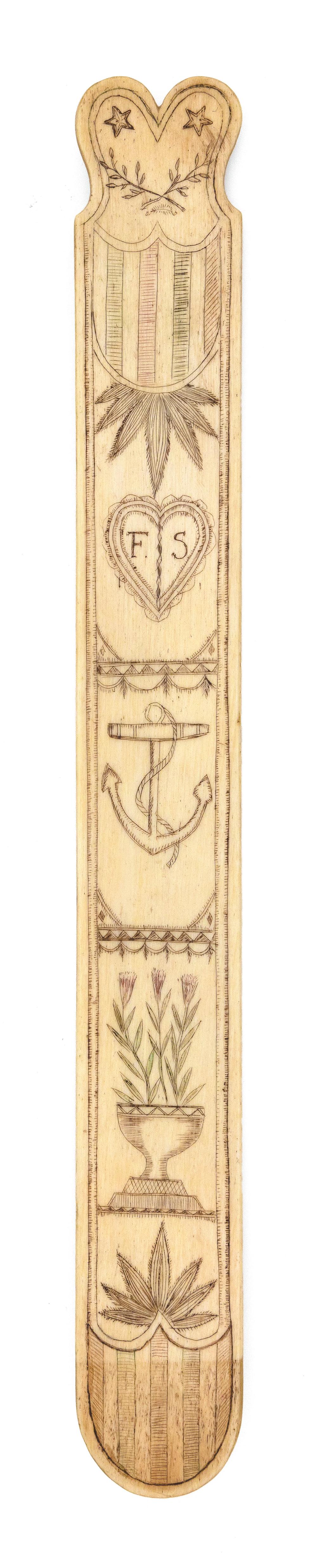 POLYCHROME SCRIMSHAW WHALEBONE BUSK
