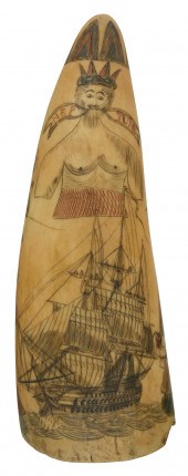POLYCHROME SCRIMSHAW WHALE'S T