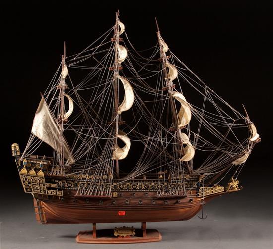 Polychromed wood ship model of