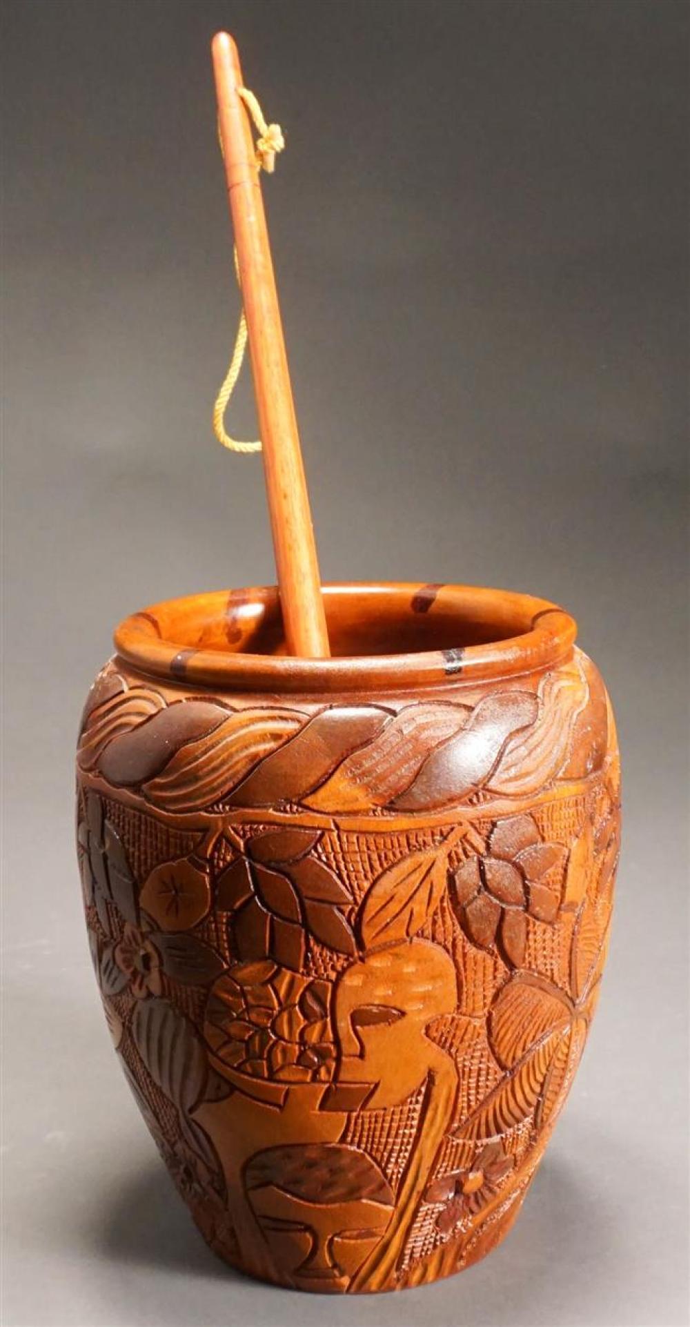 POLYNESIAN STAINED CARVED WOOD VASE