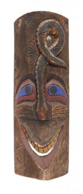 POLYNESIAN TIKI MASK, CARVED W