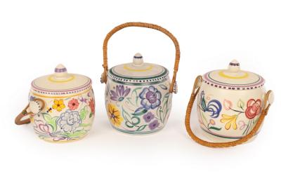Poole Pottery, three floral biscuit