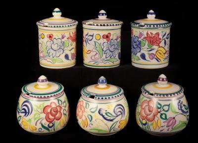 Poole Pottery, three floral jam
