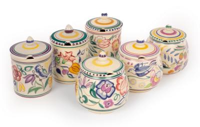 Poole Pottery, three floral jam