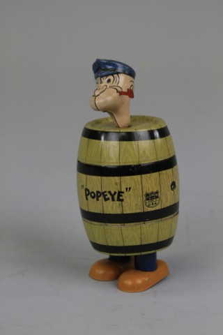 POPEYE IN BARREL Chein lithographed