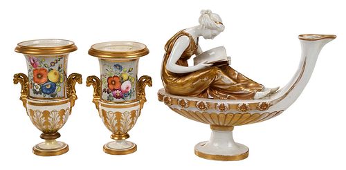 PORCELAIN ALADDIN'S LAMP AND PAIR