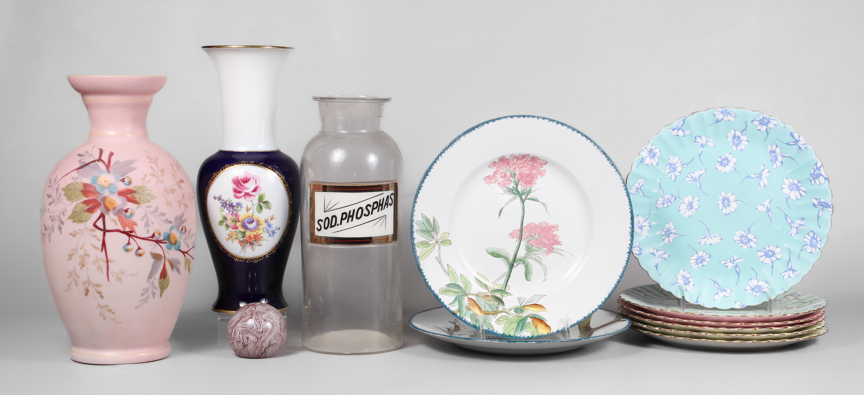 Porcelain and glass grouping to