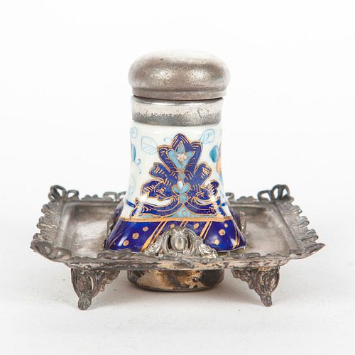 PORCELAIN AND SILVER INKWELLBlue,