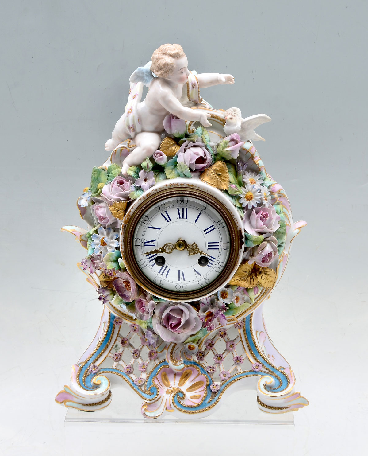 PORCELAIN CHELSEA CHERUB CLOCK: