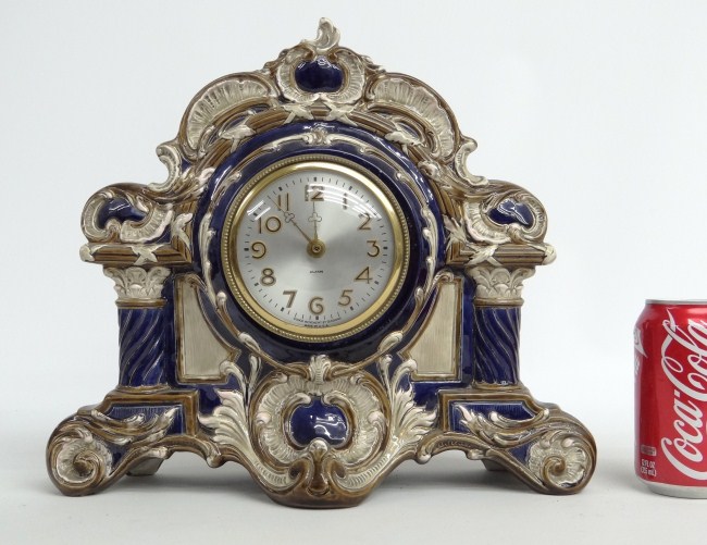 Porcelain clock with label on
