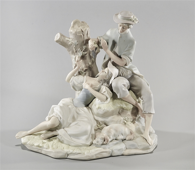 Porcelain couple with dog, by a