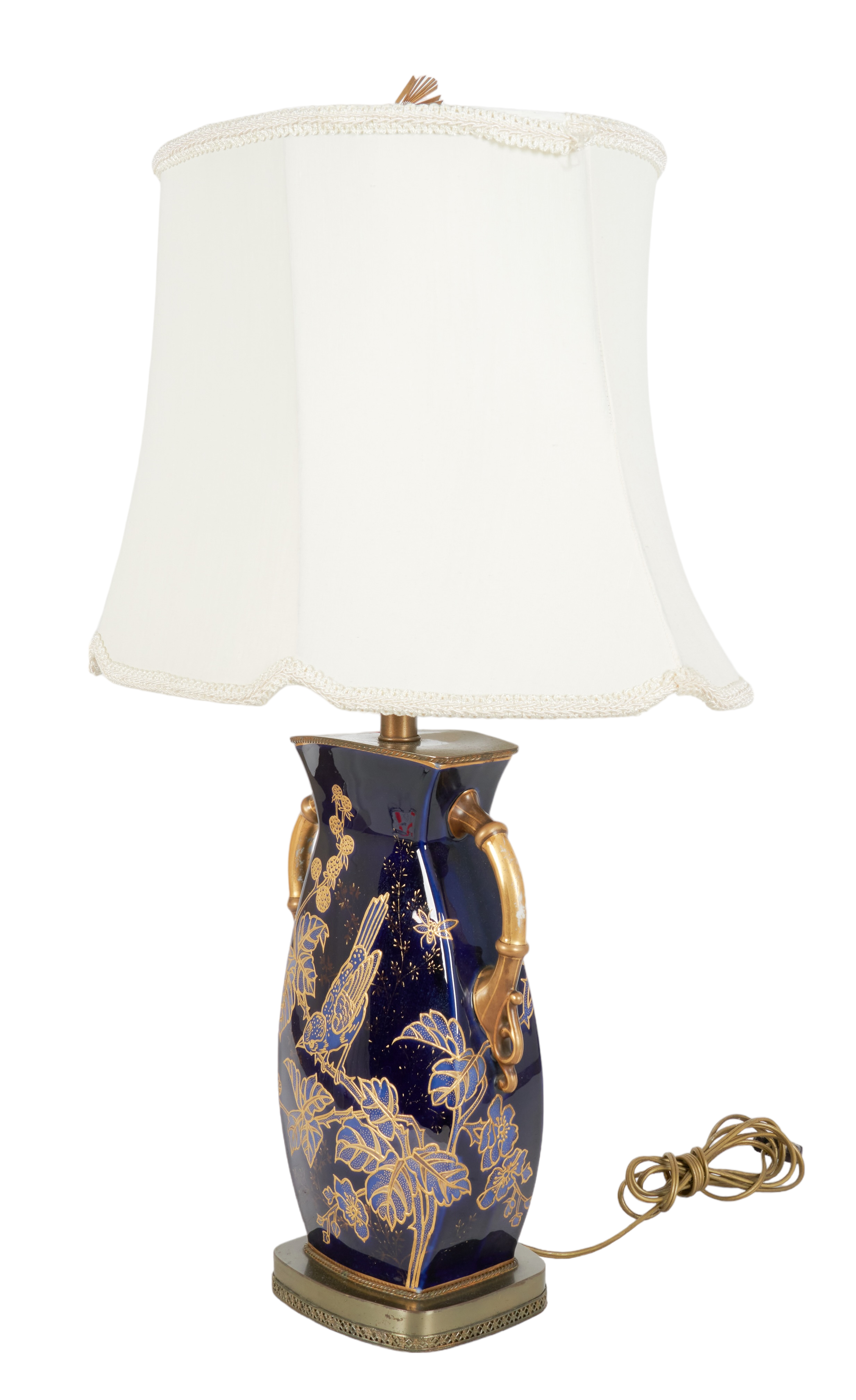 Porcelain double handled vase, gold