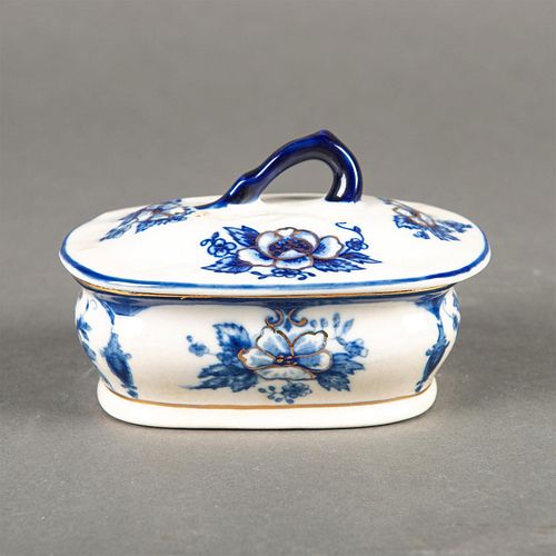PORCELAIN FLOW BLUE FLORAL LIDDED