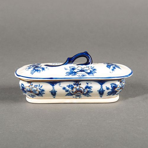 PORCELAIN FLOW BLUE FLORAL LIDDED