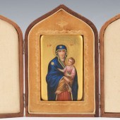 PORCELAIN ICON IN LEATHER TRAV