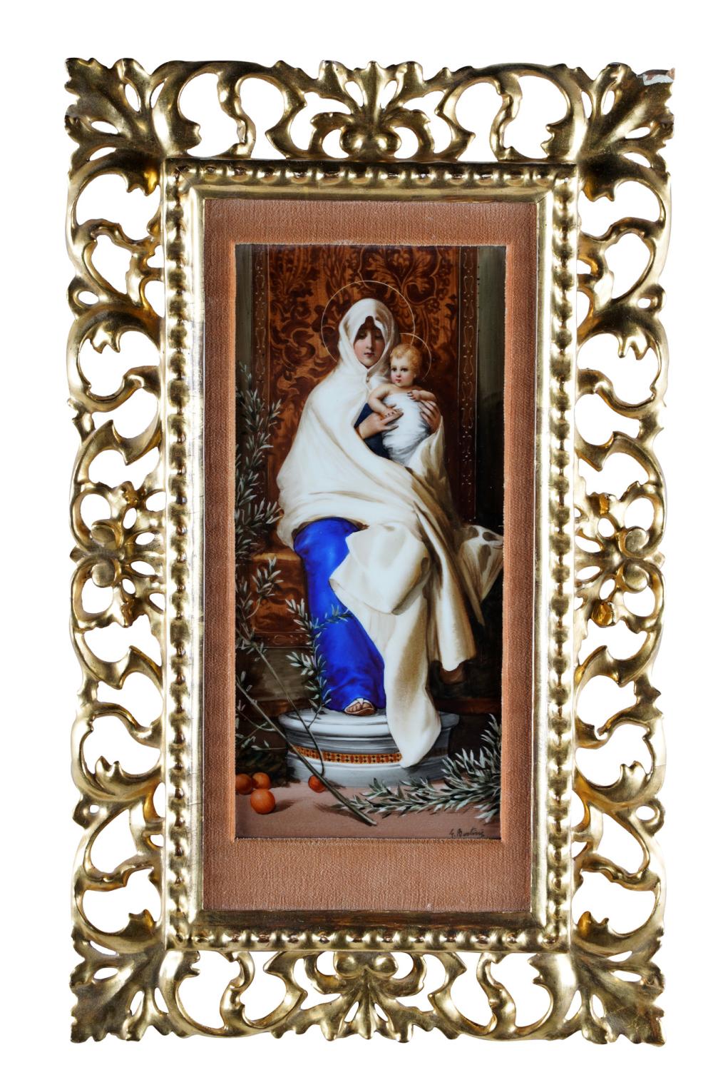 PORCELAIN PLAQUE OF MADONNA &