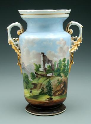 Porcelain urn, hand painted scene