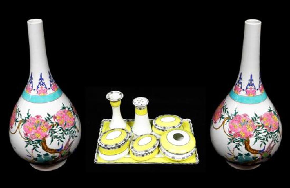 PORCELAIN VASES AND VANITY SET: