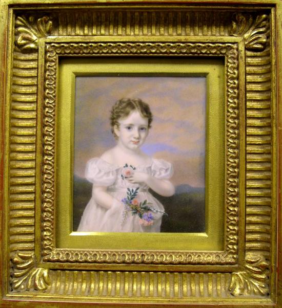Portrait miniature of child holding