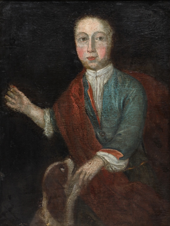 PORTRAIT OF A BOY AND DOG. European