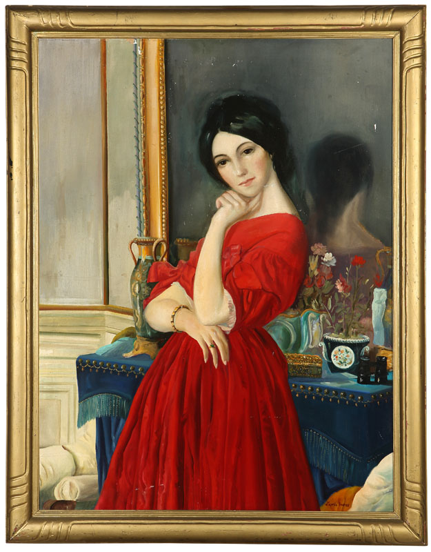 Portrait of a Woman in a Red Dress.