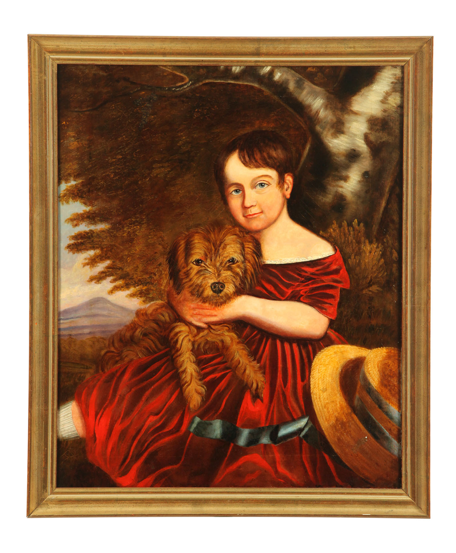 PORTRAIT OF CHILD WITH DOG BY
