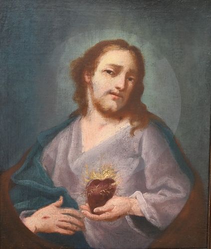 PORTRAIT OF JESUS SACRED HEART, OIL