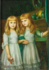 PORTRAIT OF TWO GIRLS, OIL ON