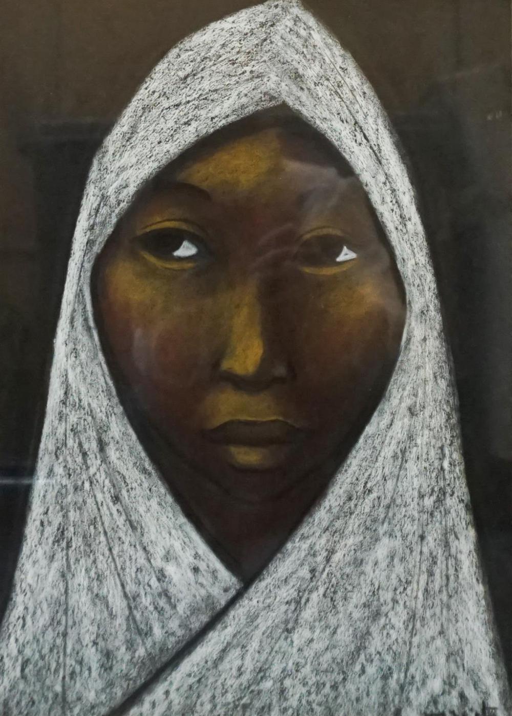 PORTRAIT OF VEILED WOMAN, PASTEL,
