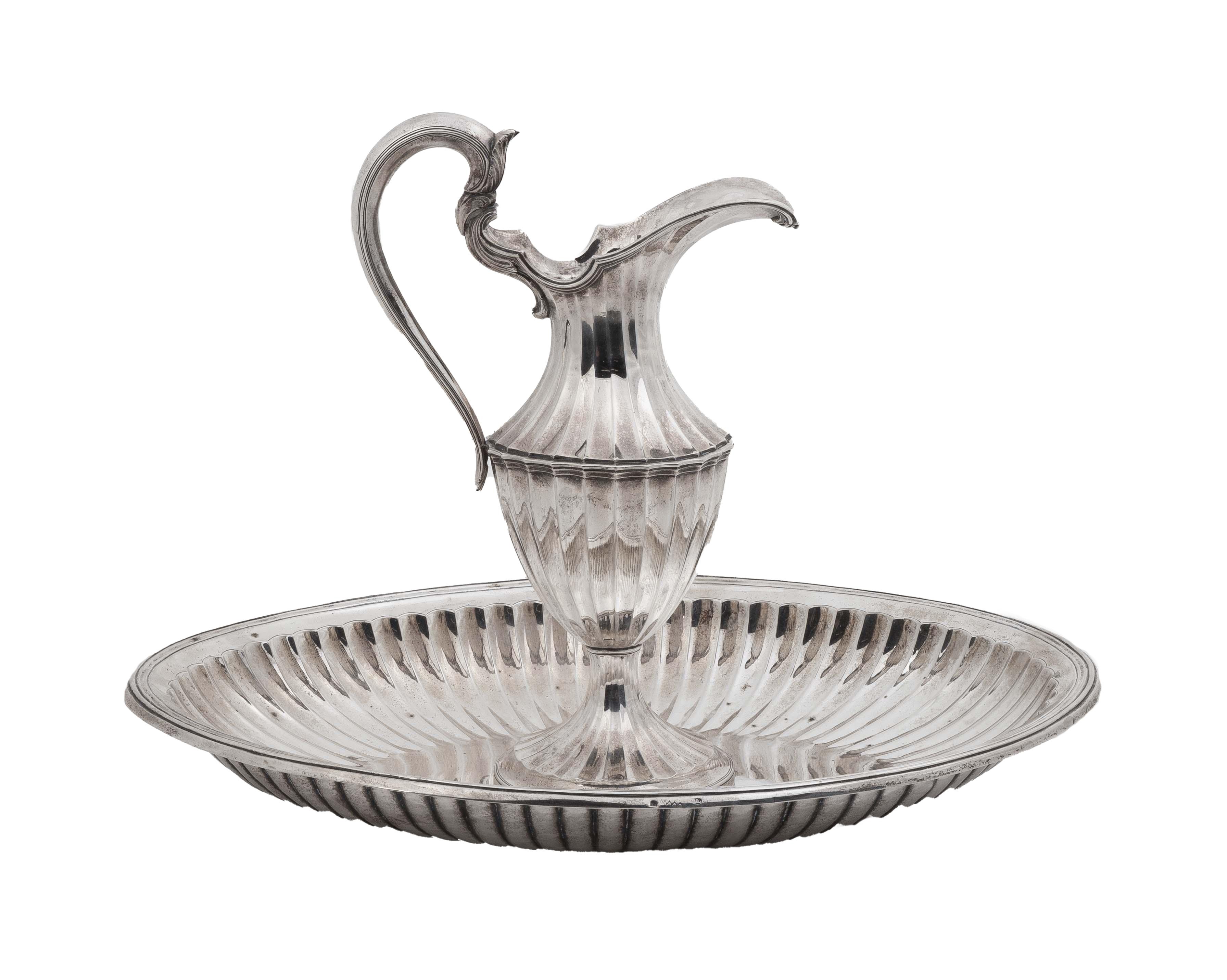 PORTUGUESE SILVER EWER AND BASIN