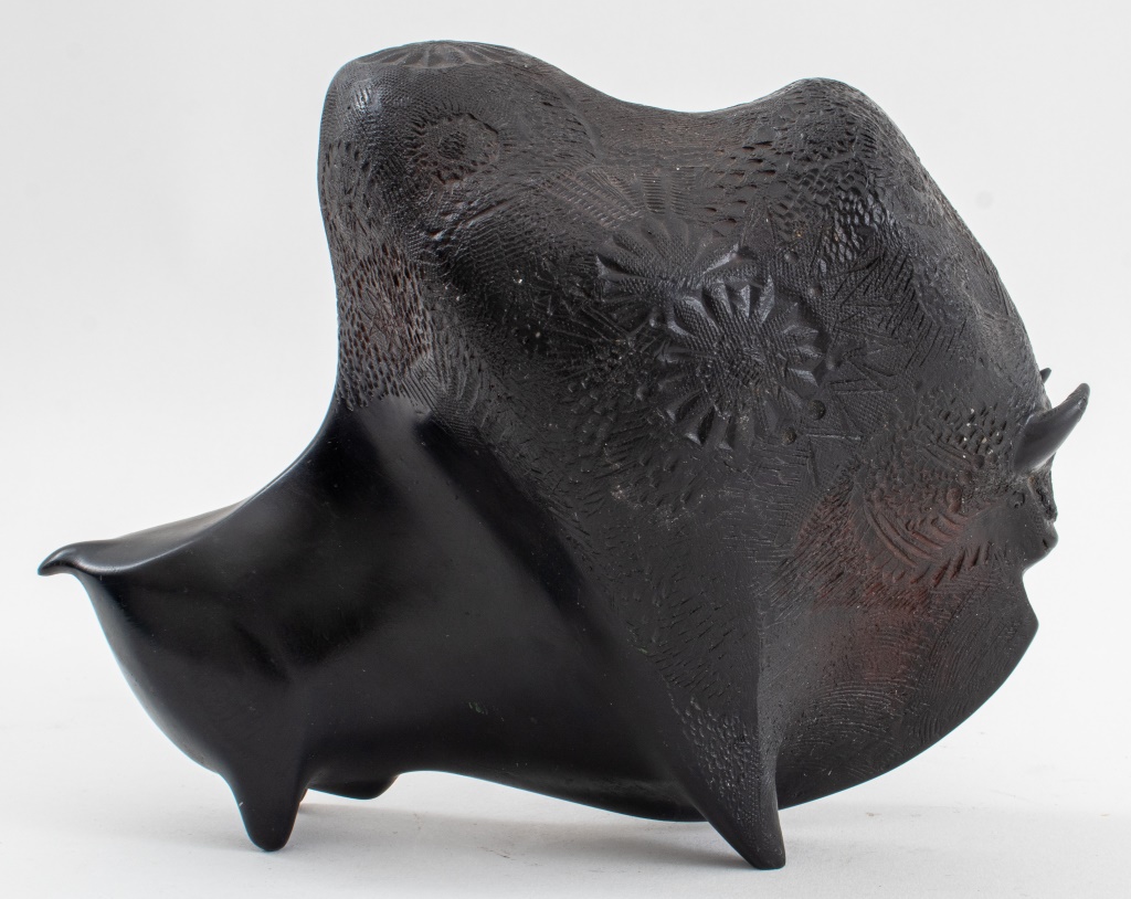 POST MODERN BLACK RESIN BUFFALO