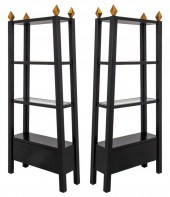 POSTMODERN WOOD & GLASS GILT-F