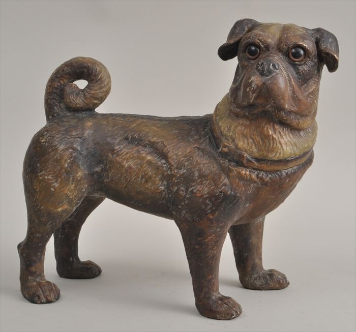 POTTERY FIGURE OF A PUG DOG WITH