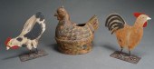 POTTERY HEN-FORM BASKET AND PA