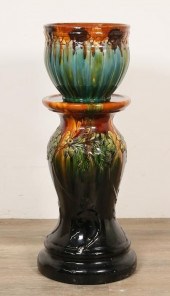 POTTERY JARDINIERE & PEDESTALA