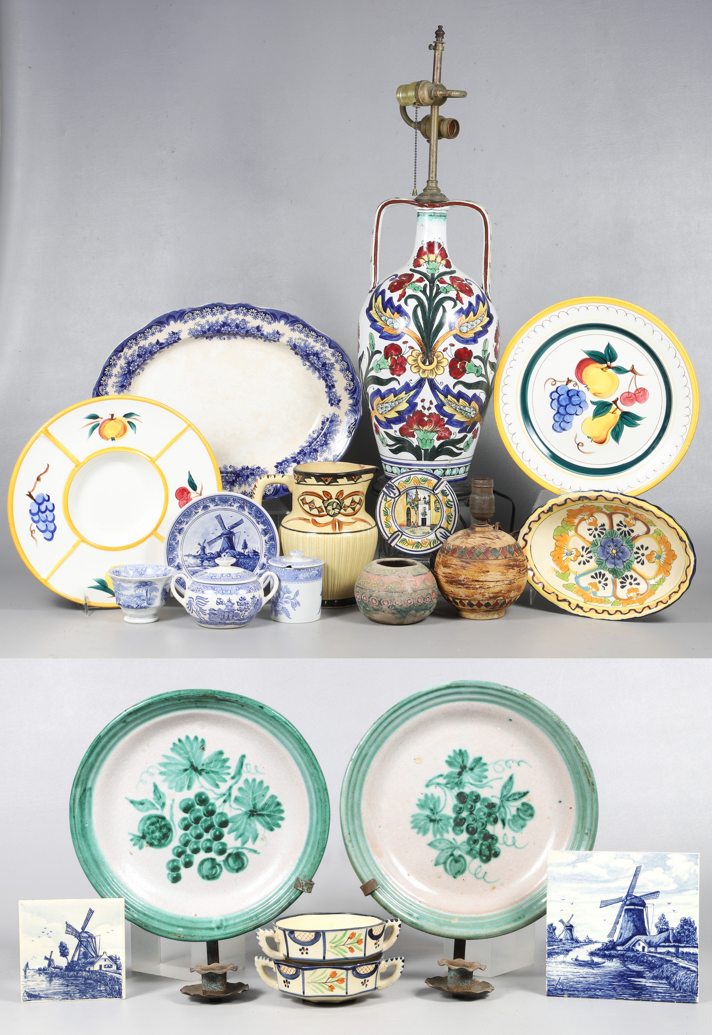 Pottery lamp, vases, bowls and more