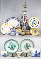 Pottery lamp, vases, bowls and